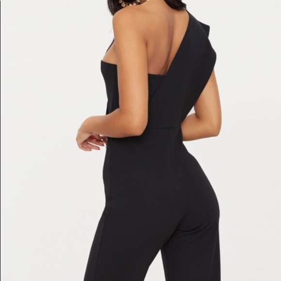 Black Drape One Shoulder Jumpsuit - Picture 4 of 8